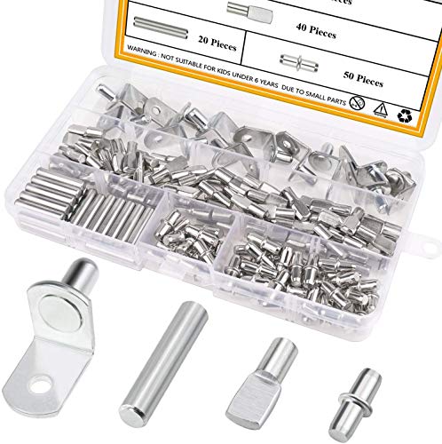 Sutemribor 128PCS Nickel Plated Shelf Bracket Pegs Cabinet Furniture Shelf Pins Support, 4 Styles - Image 1