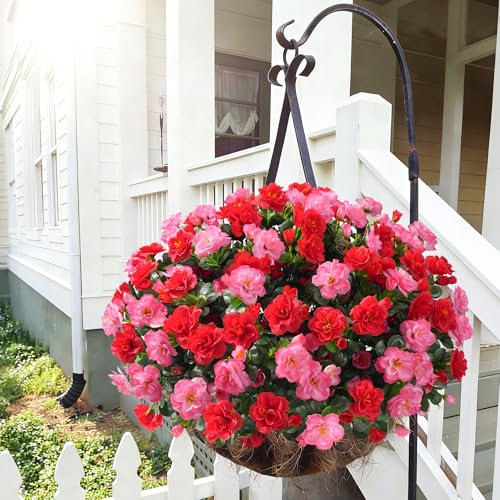HyeFlora Artificial Faux Outdoor Flowers Plants for Spring Summer Decoration Fake Silk Camellia UV Resistant Look Real for Planter Outside Front Door Porch Patio Balcony 3 Large Bundles Melon RedRed - Image 3