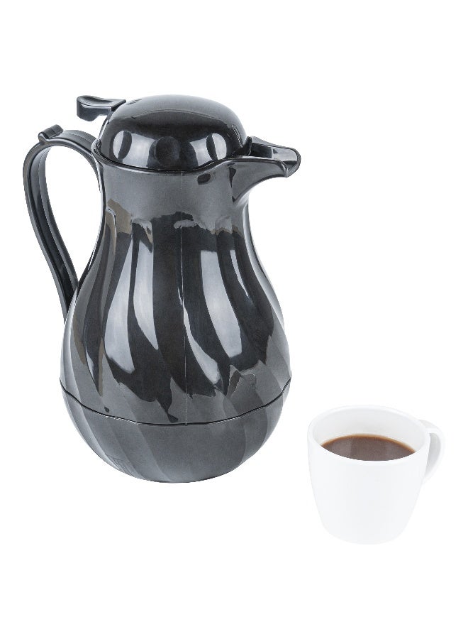 Restaurantware Restpresso 64 Ounce Coffee Carafes, 10 Insulated Coffee Servers - Push-Button Top, Swirl Design, Black Plastic Coffee Pitchers, Built-In Handle, With Identification Tags  - Image 2