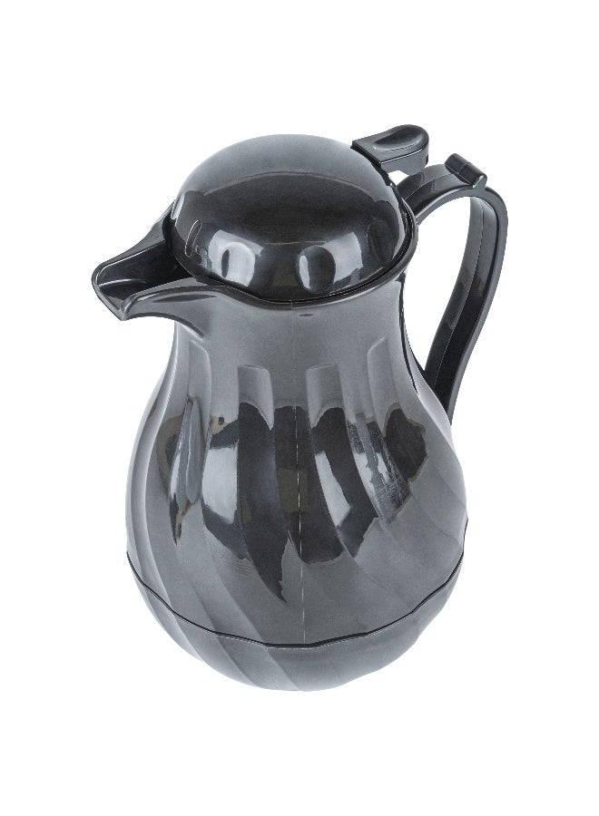 Restaurantware Restpresso 64 Ounce Coffee Carafes, 10 Insulated Coffee Servers - Push-Button Top, Swirl Design, Black Plastic Coffee Pitchers, Built-In Handle, With Identification Tags  - Image 1