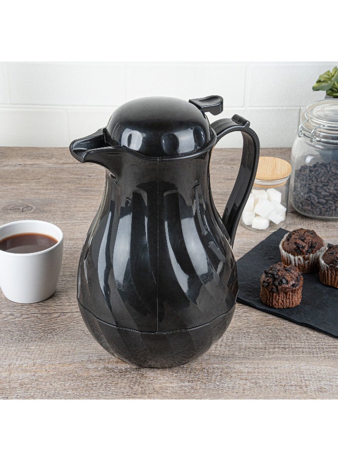Restaurantware Restpresso 64 Ounce Coffee Carafes, 10 Insulated Coffee Servers - Push-Button Top, Swirl Design, Black Plastic Coffee Pitchers, Built-In Handle, With Identification Tags  - Image 3