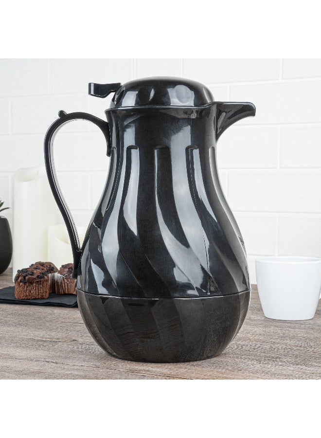 Restaurantware Restpresso 64 Ounce Coffee Carafes, 10 Insulated Coffee Servers - Push-Button Top, Swirl Design, Black Plastic Coffee Pitchers, Built-In Handle, With Identification Tags  - Image 4