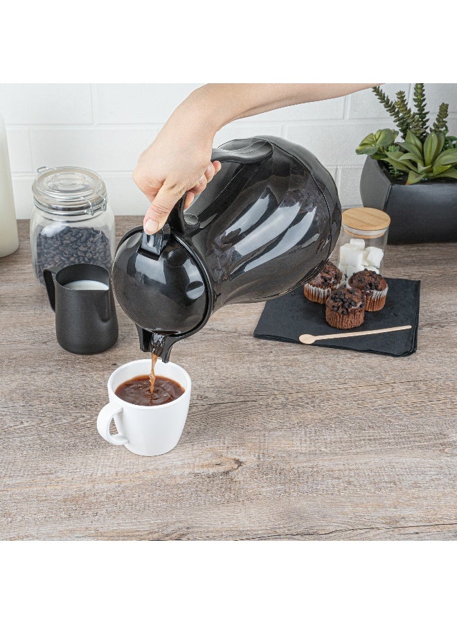 Restaurantware Restpresso 64 Ounce Coffee Carafes, 10 Insulated Coffee Servers - Push-Button Top, Swirl Design, Black Plastic Coffee Pitchers, Built-In Handle, With Identification Tags  - Image 5