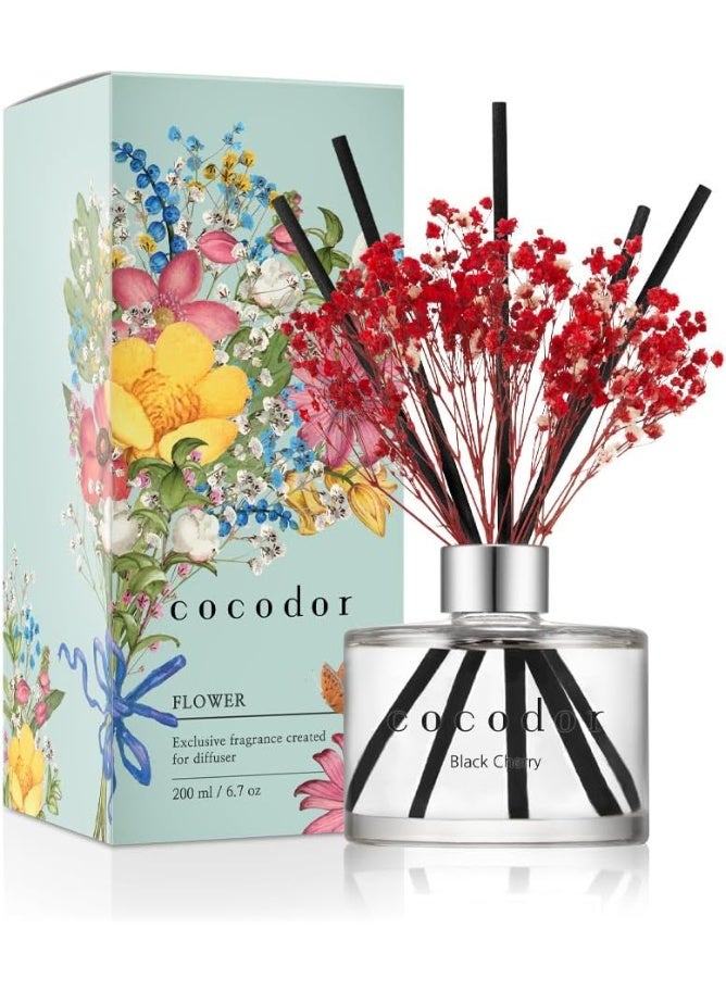 كوكودور ناشر الروائح بالعيدان من Cocod'or مع زهرة حقيقية محفوظة / تشيري أسود / 6.7 أونصة (200 مل) / عبوة واحدة / مجموعة ناشر الزيت والعيدان، ديكور للمنزل والمكتب، عطر وهدايا - Image 1