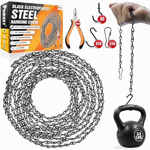 PAMAZY Upgraded 79 Black Electroplated Steel Hanging Chain with SHooks Snap Hooks Ceiling Hooks Pliers 33LBS Load Capacity Adjustable Length for Hanging Bird Feeders Planters Lanterns Billboards - Image 1