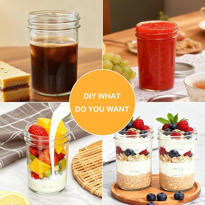 Datttcc Mason Jars 8oz, Canning jars, Half Pint Canning Jars with Regular Airtight Lids,Jelly Jars with Labels, Sponge Brush, Pen, Red Hemp Rope, 24 Pack - Image 3