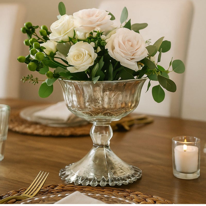 Koyal Wholesale 4.5 - Inch Antique Silver Glass Compote Bowl Pedestal Flower Bowl Centerpiece - Image 2