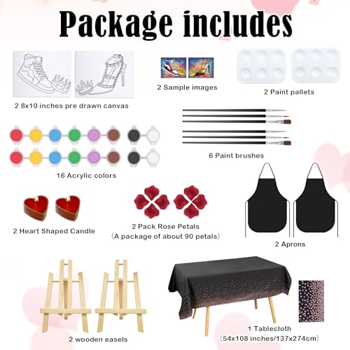 Nuberlic Date Night Painting Kit for Couples Sip and Paint Kit for Adults Couples Pre Drawn Canvas to Paint for Adults King Queen Couple Shoe Valentines Date Night Party 2 Pack 8" X 10" - Image 5