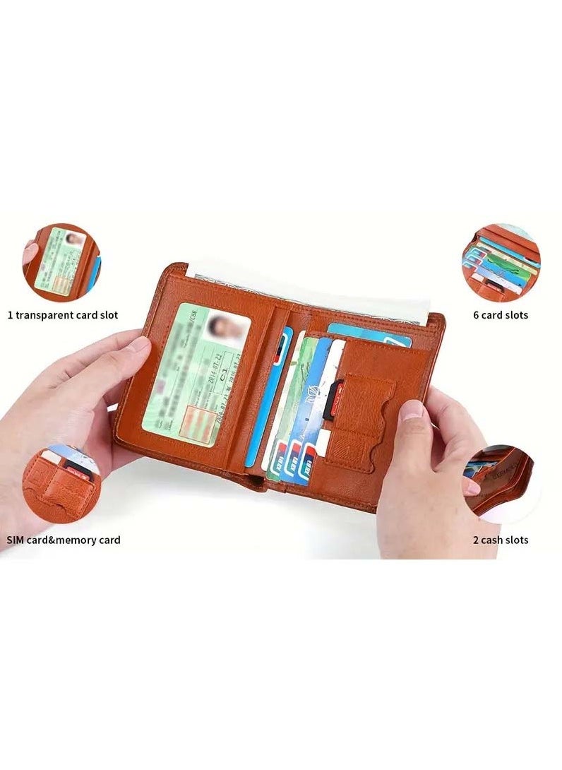 Men's Vintage Top Layer Cowhide Rfid Blocking Wallet, Thin Short Multi Function ID Credit Wallet Card Bag Multi-functional Gradient, Father's Day Gift，Premium Leather Wallet for Men – RFID Blocking, Minimalist Design, Card & Money Holder, Durable, Multi-Card Capacity,Leather Men's Wallet with Coin Pocket, RFID Blocking Slim Trifold Credit Card Wallet with ID Window
