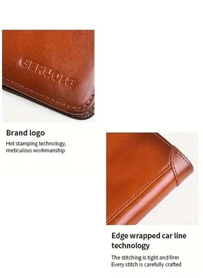 Men's Vintage Top Layer Cowhide Rfid Blocking Wallet, Thin Short Multi Function ID Credit Wallet Card Bag Multi-functional Gradient, Father's Day Gift，Premium Leather Wallet for Men – RFID Blocking, Minimalist Design, Card & Money Holder, Durable, Multi-Card Capacity,Leather Men's Wallet with Coin Pocket, RFID Blocking Slim Trifold Credit Card Wallet with ID Window