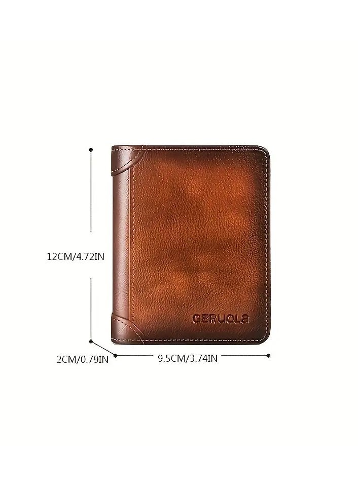 Men's Vintage Top Layer Cowhide Rfid Blocking Wallet, Thin Short Multi Function ID Credit Wallet Card Bag Multi-functional Gradient, Father's Day Gift，Premium Leather Wallet for Men – RFID Blocking, Minimalist Design, Card & Money Holder, Durable, Multi-Card Capacity,Leather Men's Wallet with Coin Pocket, RFID Blocking Slim Trifold Credit Card Wallet with ID Window