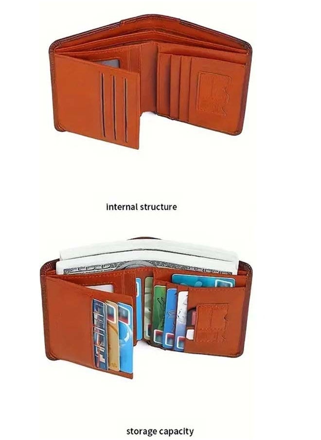 Men's Vintage Top Layer Cowhide Rfid Blocking Wallet, Thin Short Multi Function ID Credit Wallet Card Bag Multi-functional Gradient, Father's Day Gift，Premium Leather Wallet for Men – RFID Blocking, Minimalist Design, Card & Money Holder, Durable, Multi-Card Capacity,Leather Men's Wallet with Coin Pocket, RFID Blocking Slim Trifold Credit Card Wallet with ID Window