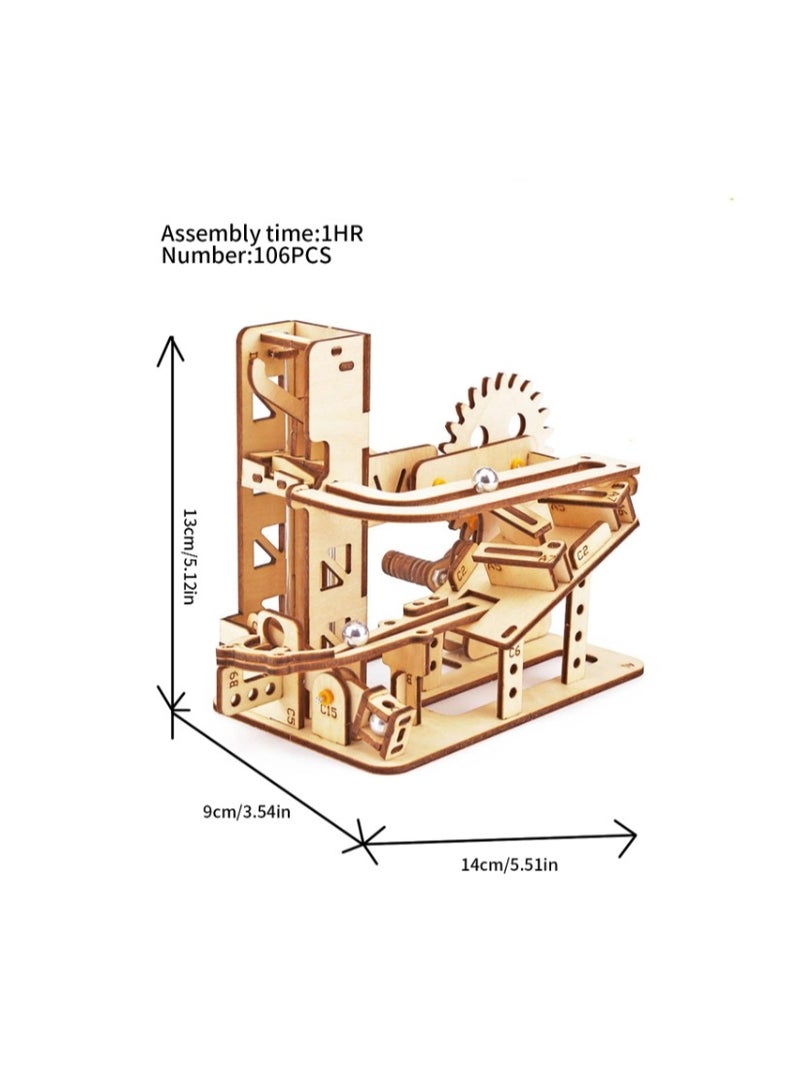 3D Wooden Puzzles, Hand Cranked Marble Run Wooden Model Kits, Assembly 3D Puzzles Mechanical Model Kits- Ladder - Image 2