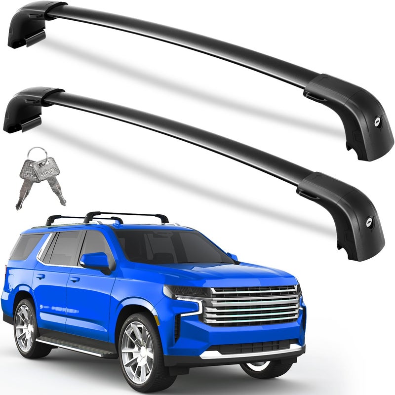 Wonderdriver Lockable Roof Rack Cross Bars 220lbs Compatible with Chevy Suburban Tahoe 2021 2022 2023 2024 2025 GMC Yukon XL Cadillac Escalade ESV Heavy Duty Aluminum Crossbars Black Luggage