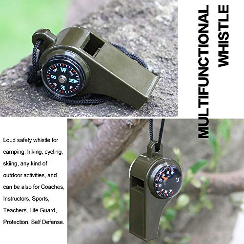 MeiNvShe 2 Pack Emergency Survival Whistle, 3-in-1 Emergency Whistles with Compass and Thermometer, Loud Safety Whistle with Lanyard for Outdoor Hiking (Green) - Image 4