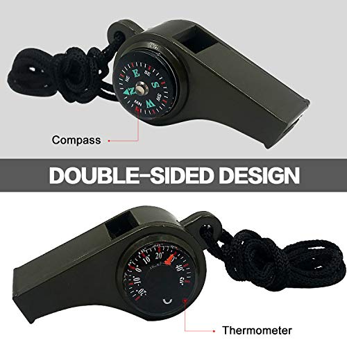 MeiNvShe 2 Pack Emergency Survival Whistle, 3-in-1 Emergency Whistles with Compass and Thermometer, Loud Safety Whistle with Lanyard for Outdoor Hiking (Green) - Image 3