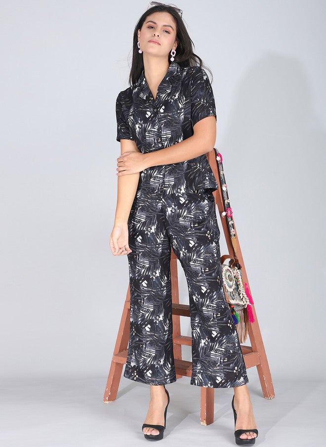 FIMS Notched Lapel Collar Printed Shirt with Trouser - Image 1