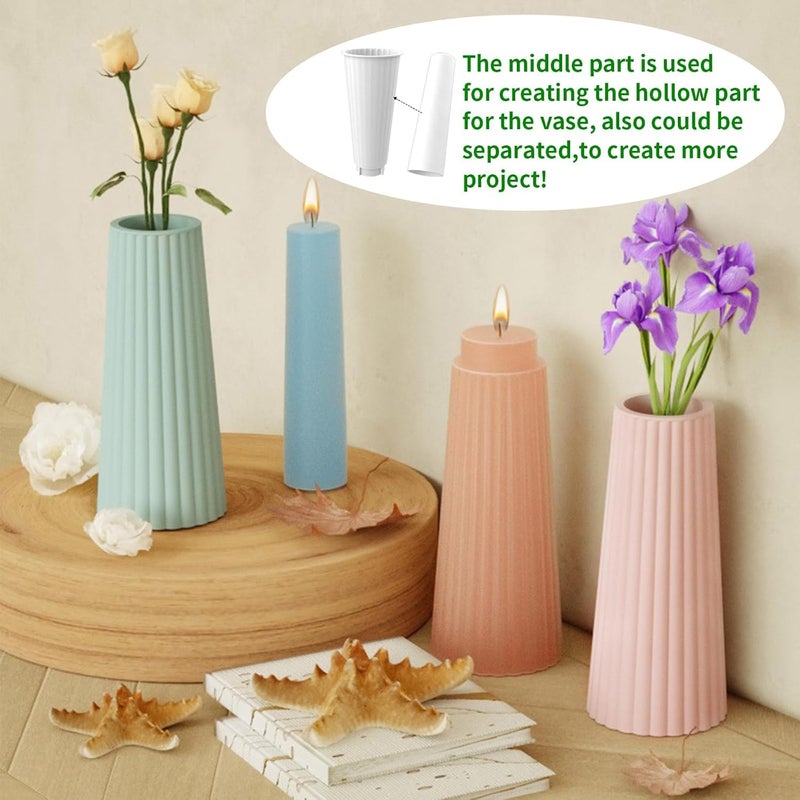 Snoogg Striped Vase Silicone Mold for Resin Casting 8 inch Tall Flower Pot Mould for Epoxy Gypsum Concrete Cement Wax Candles DIY Pen Holder Home Decor Art Craft - Image 4