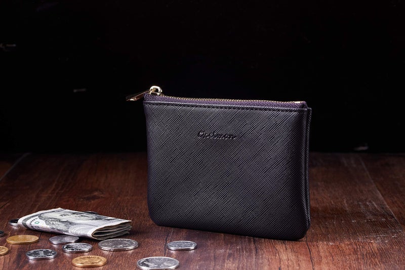 Chelmon Vegan Leather Coin Purse Pouch Change Purse With Zipper For Men Women (CH Steel Purple) - Image 5
