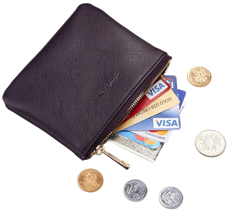 Chelmon Vegan Leather Coin Purse Pouch Change Purse With Zipper For Men Women (CH Steel Purple) - Image 2