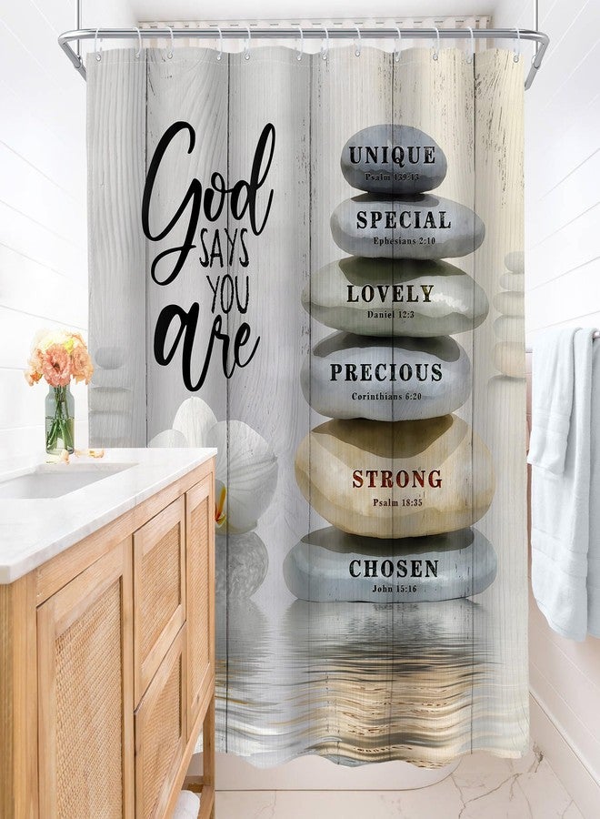 AMBZEK Bible Verse Scripture Shower Curtain 60Wx72L Inch Christian Zen Stone Spa Beige Massage Meditation Relaxing Lotus Yoga Cloth Fabric Waterproof Polyester Bathroom Decor Set with 12 Pack Hooks - Image 4