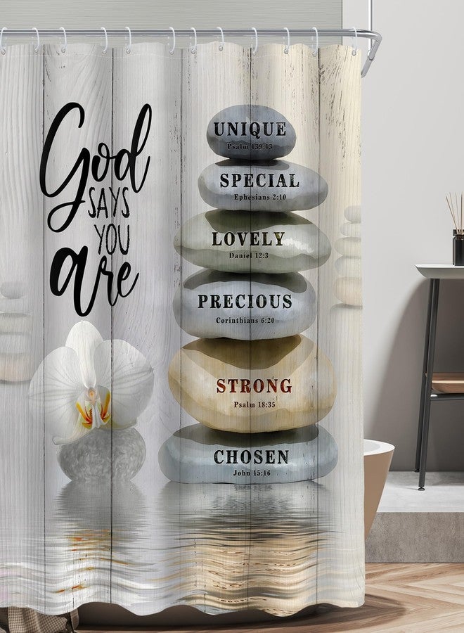 AMBZEK Bible Verse Scripture Shower Curtain 60Wx72L Inch Christian Zen Stone Spa Beige Massage Meditation Relaxing Lotus Yoga Cloth Fabric Waterproof Polyester Bathroom Decor Set with 12 Pack Hooks - Image 1