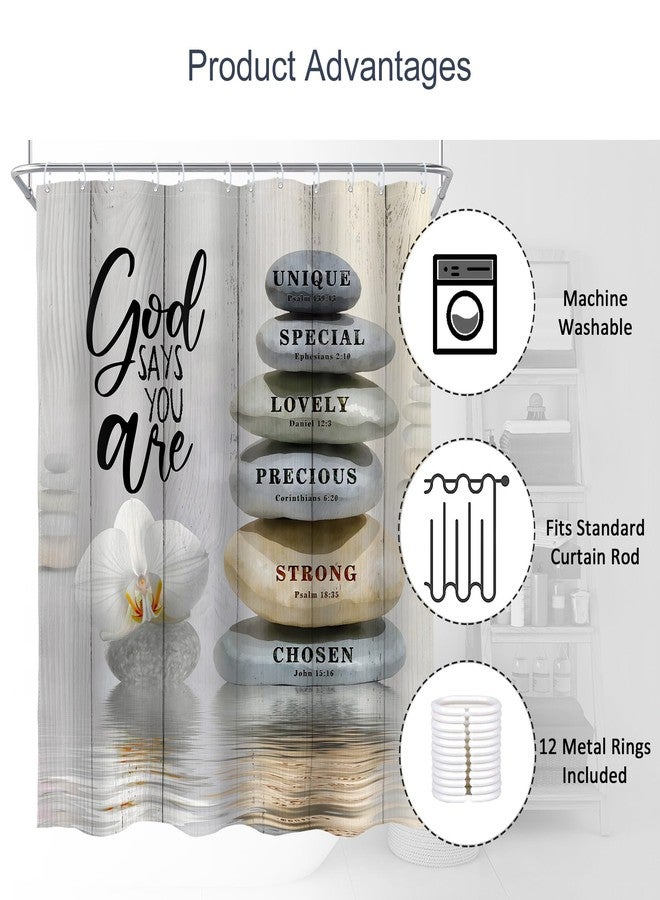 AMBZEK Bible Verse Scripture Shower Curtain 60Wx72L Inch Christian Zen Stone Spa Beige Massage Meditation Relaxing Lotus Yoga Cloth Fabric Waterproof Polyester Bathroom Decor Set with 12 Pack Hooks - Image 5