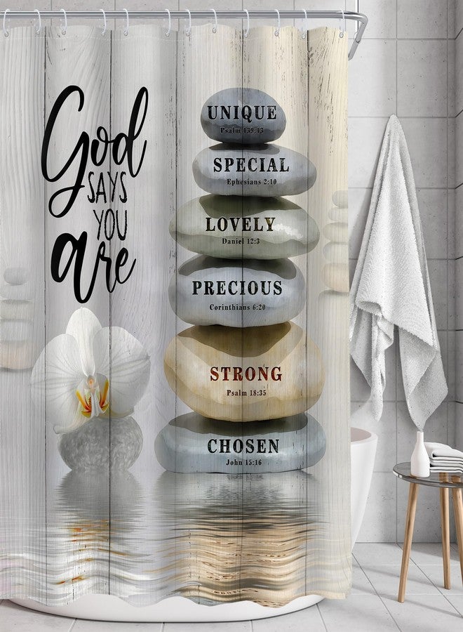 AMBZEK Bible Verse Scripture Shower Curtain 60Wx72L Inch Christian Zen Stone Spa Beige Massage Meditation Relaxing Lotus Yoga Cloth Fabric Waterproof Polyester Bathroom Decor Set with 12 Pack Hooks - Image 2