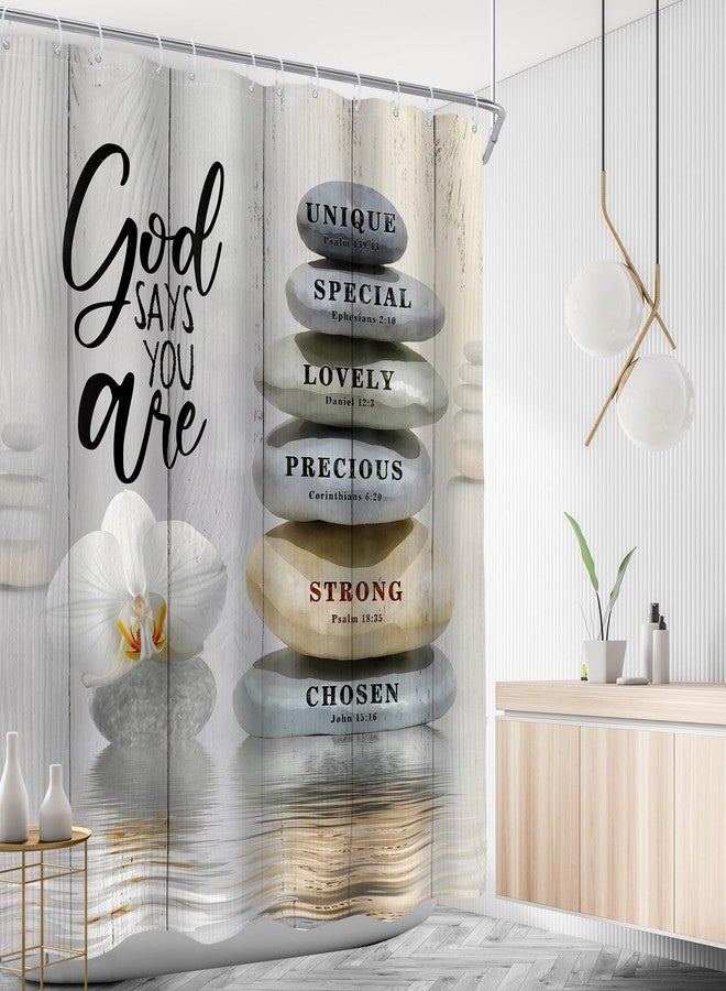 AMBZEK Bible Verse Scripture Shower Curtain 60Wx72L Inch Christian Zen Stone Spa Beige Massage Meditation Relaxing Lotus Yoga Cloth Fabric Waterproof Polyester Bathroom Decor Set with 12 Pack Hooks - Image 3
