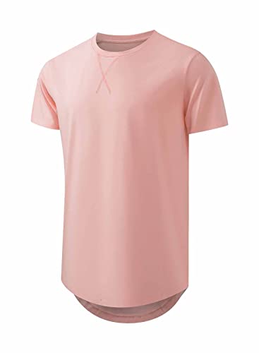 JMIERR Men's 3 Pack Cotton Hipster Hip Hop Longline Crewneck T-Shirt, Short Sleeve Gym Workout Athletic T Shirts for Men Pack,L, Black/White/Pink - Image 3