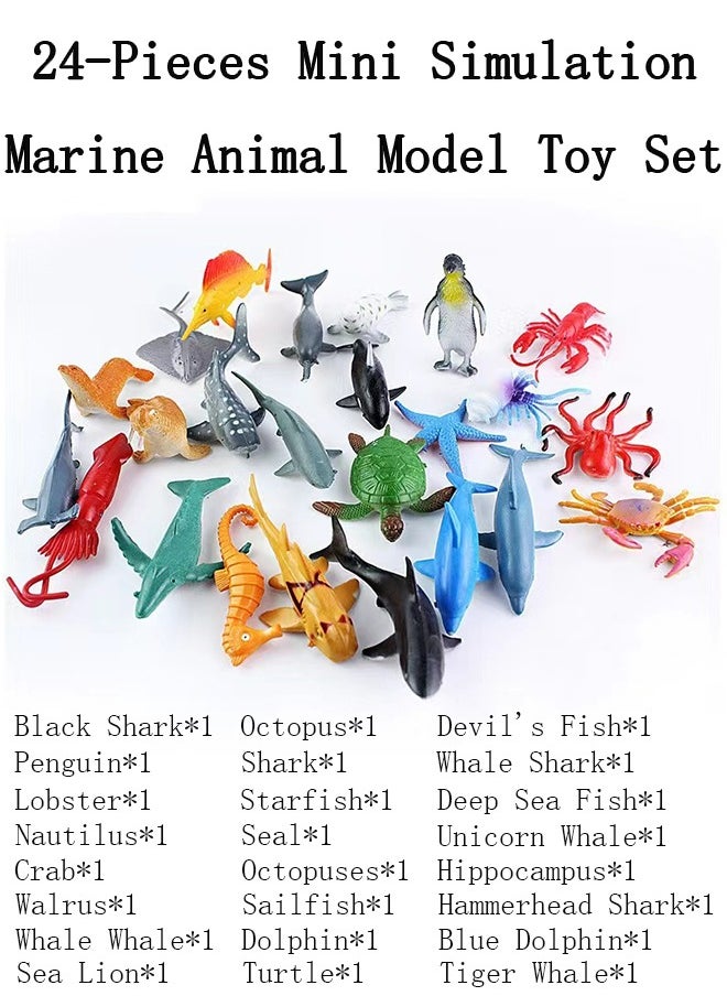 24-Pieces Mini Simulation Marine Animal Model Toy Set  - Image 1