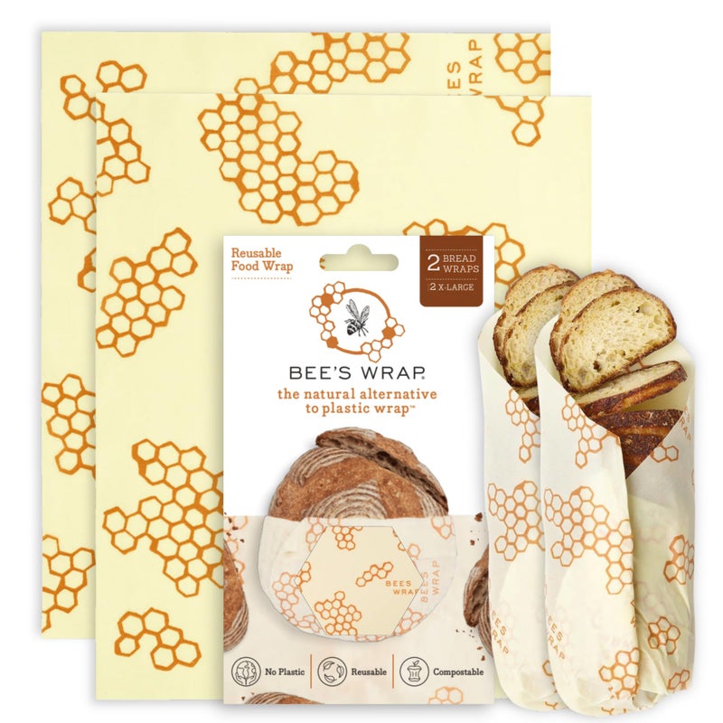 Bee's Wrap Beeswax Wraps for Bread - 2 Pack Beeswax Bread Wrap for Sourdough & Bread Storage - Plastic Free Made in USA Reusable Natural Food Wrap - & Honeycomb - Image 1
