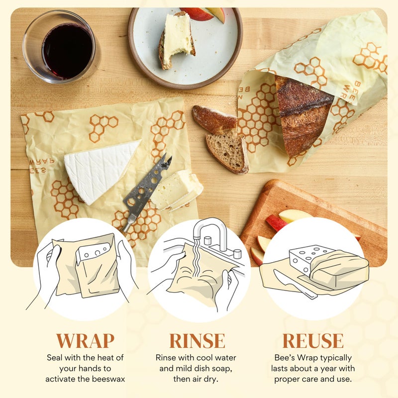 Bee's Wrap Beeswax Wraps for Bread - 2 Pack Beeswax Bread Wrap for Sourdough & Bread Storage - Plastic Free Made in USA Reusable Natural Food Wrap - & Honeycomb - Image 2