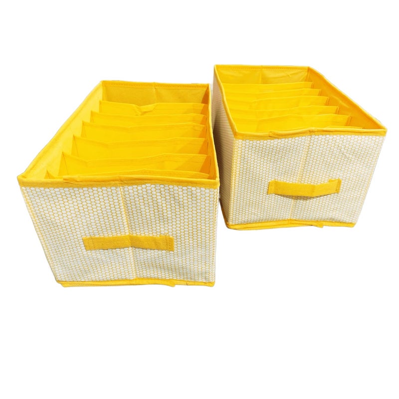 SYSTEMIZE SYSTEMIZE Wardrobe Closet OrganizerStorage with Handles Foldable Non woven Fabric Closet Organizers Dividers for Clothing Pants Jeans Sweater Drawing organizer Yellow Dot Pack of 2 - Image 1