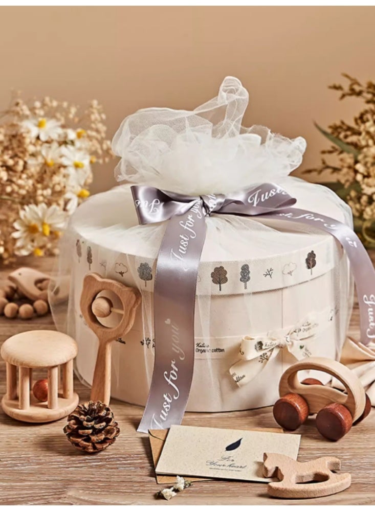 Wooden Ringbell Newborn Meeting Gift Box Baby Full Moon Gift Box Newborn Baby Toy Gift Box【 Circular Gift Box+Mesh+Gift Bag 】 Basic Edition - Image 3