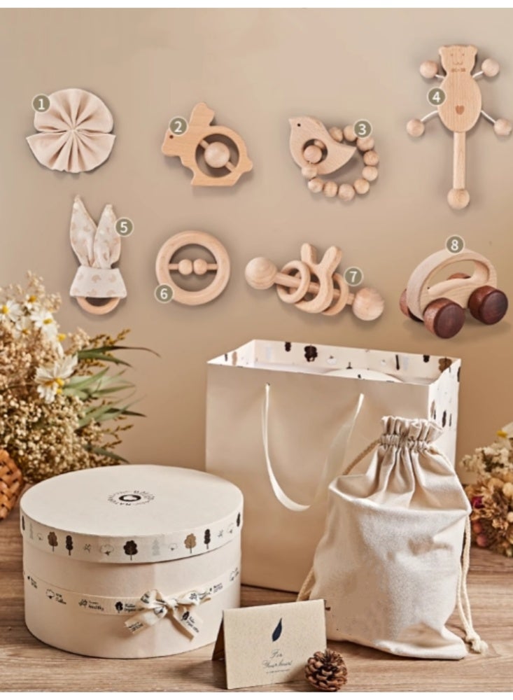 Wooden Ringbell Newborn Meeting Gift Box Baby Full Moon Gift Box Newborn Baby Toy Gift Box【 Circular Gift Box+Mesh+Gift Bag 】 Basic Edition - Image 1