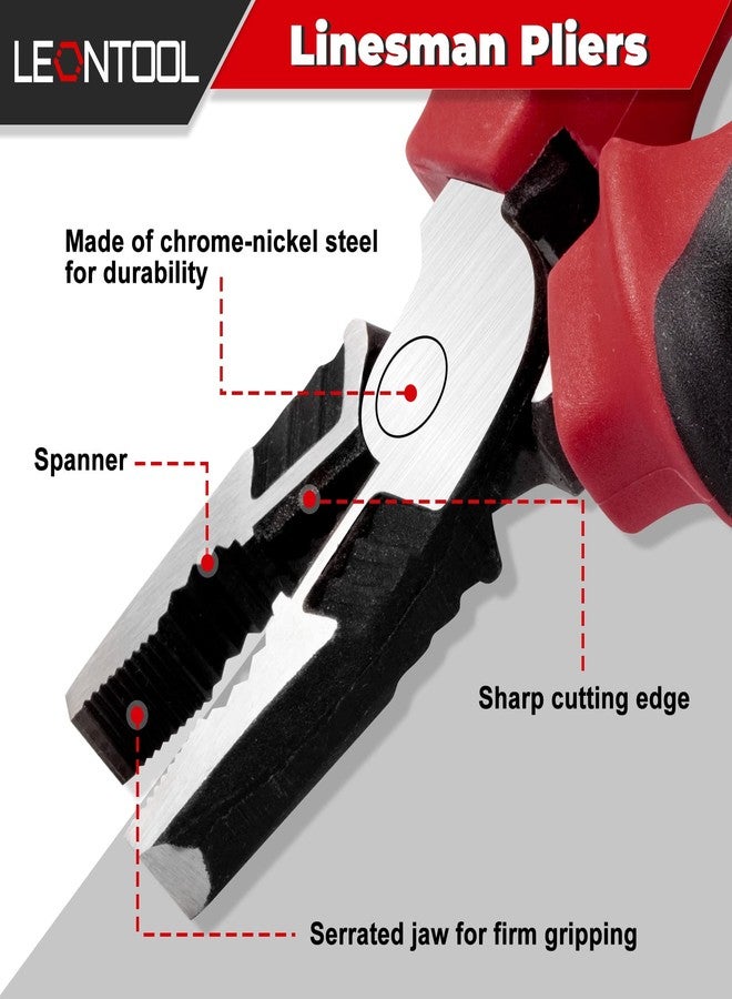 LEONTOOL High Leverage Combination Pliers 6-Inch Heavy Duty Chrome Nickel Steel Linesman Pliers Serrated Jaw Side Cutters 35% Less Effort Professional Hand Tool - Image 2