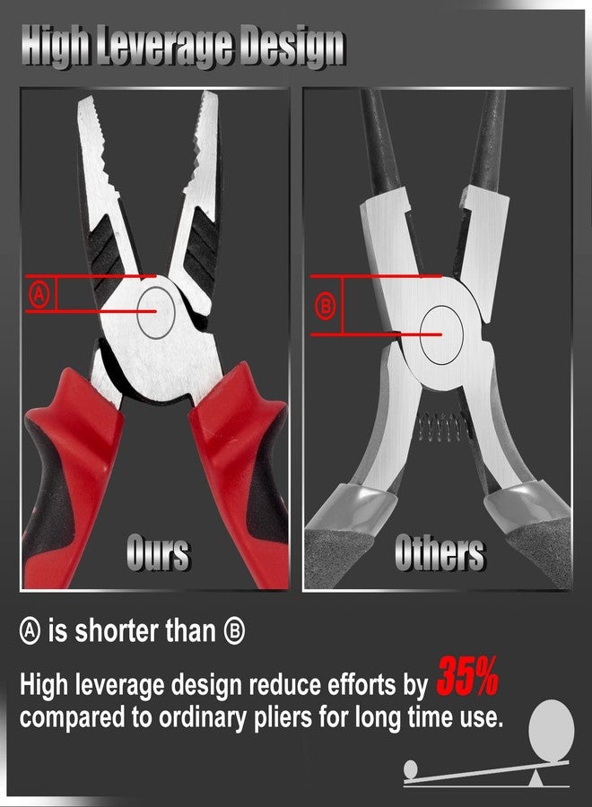 LEONTOOL High Leverage Combination Pliers 6-Inch Heavy Duty Chrome Nickel Steel Linesman Pliers Serrated Jaw Side Cutters 35% Less Effort Professional Hand Tool - Image 3