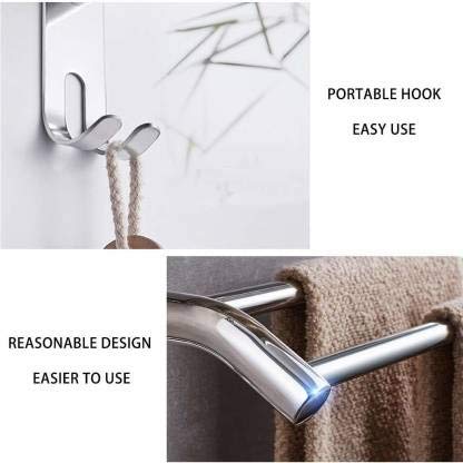 Filox Stainless Steel Double Layer Shelf with Towel Rod | Wall Mount Towel Stand | Bathroom Accessories | Stainless Steel Towel Hanger - Image 2