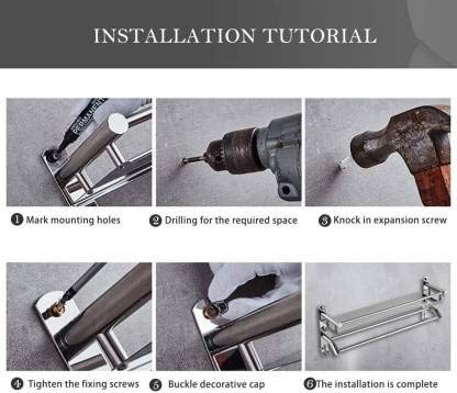 Filox Stainless Steel Double Layer Shelf with Towel Rod | Wall Mount Towel Stand | Bathroom Accessories | Stainless Steel Towel Hanger - Image 4