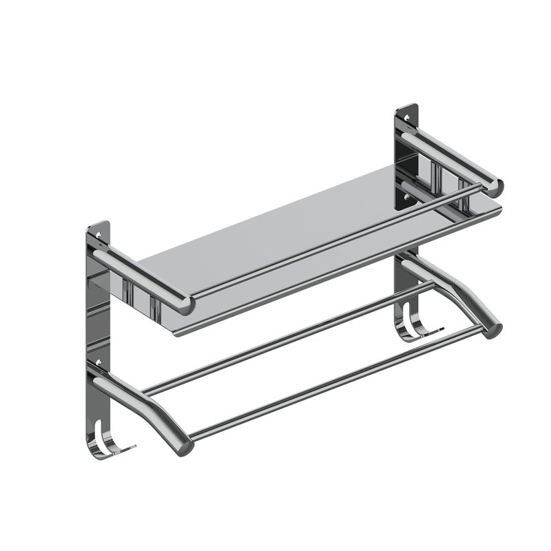 Filox Stainless Steel Double Layer Shelf with Towel Rod | Wall Mount Towel Stand | Bathroom Accessories | Stainless Steel Towel Hanger - Image 1