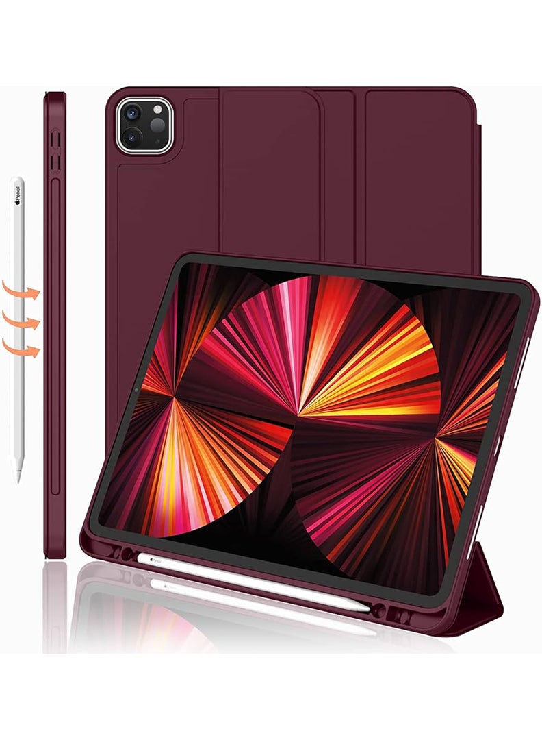 Theodor iPad Pro 11 Inch Case 2022(4th Gen)/2021(3rd Gen)/2020(2nd Gen) with Pencil Holder, Smart iPad Case With Pencil Holder Slim Tablet Cover with Soft TPU Back, Auto Wake/Sleep Wine - Image 1
