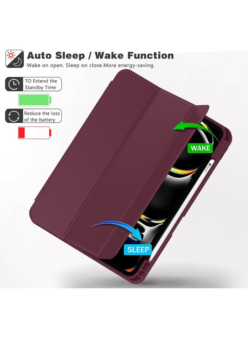 Theodor iPad Pro 11 Inch Case 2022(4th Gen)/2021(3rd Gen)/2020(2nd Gen) with Pencil Holder, Smart iPad Case With Pencil Holder Slim Tablet Cover with Soft TPU Back, Auto Wake/Sleep Wine - Image 5