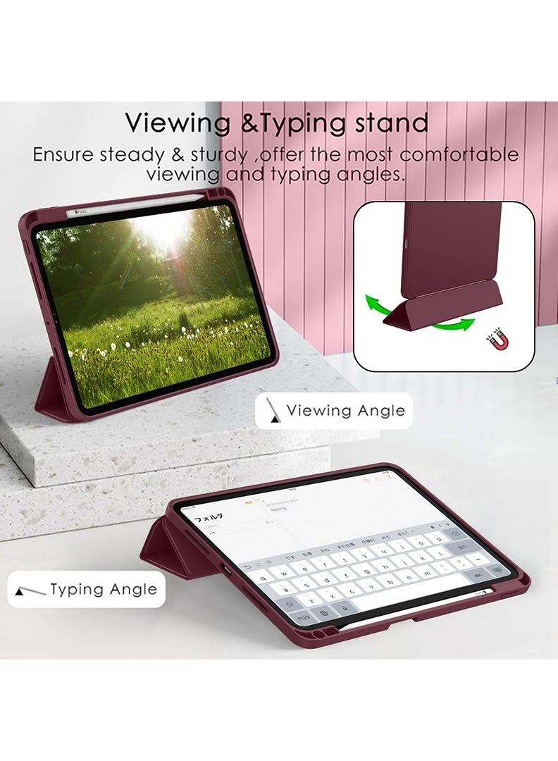 Theodor iPad Pro 11 Inch Case 2022(4th Gen)/2021(3rd Gen)/2020(2nd Gen) with Pencil Holder, Smart iPad Case With Pencil Holder Slim Tablet Cover with Soft TPU Back, Auto Wake/Sleep Wine - Image 4