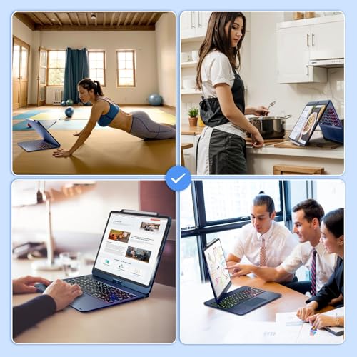 NOKBABO Trackpad Keyboard Case for iPad Pro 13 inch (M5/2025, M4/2024), iPad Air 13" (M4/M3/M2) & iPad Pro 12.9 6th/5th/4th/3rd, 360° Rotatable, Rainbow Backlit, Pencil Holder - Lake Blue - Image 5