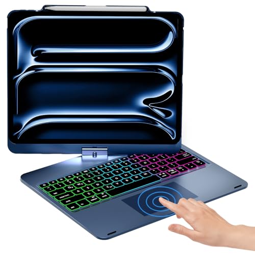 NOKBABO Trackpad Keyboard Case for iPad Pro 13 inch (M5/2025, M4/2024), iPad Air 13" (M4/M3/M2) & iPad Pro 12.9 6th/5th/4th/3rd, 360° Rotatable, Rainbow Backlit, Pencil Holder - Lake Blue - Image 1