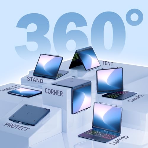 NOKBABO Trackpad Keyboard Case for iPad Pro 13 inch (M5/2025, M4/2024), iPad Air 13" (M4/M3/M2) & iPad Pro 12.9 6th/5th/4th/3rd, 360° Rotatable, Rainbow Backlit, Pencil Holder - Lake Blue - Image 4