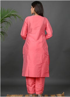 Riara Riara Embroidery Women Kurti With Pant And Dupatta Coral Paradise Round Neck M  - Image 5
