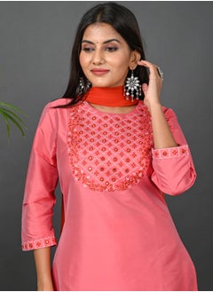 Riara Riara Embroidery Women Kurti With Pant And Dupatta Coral Paradise Round Neck M  - Image 3