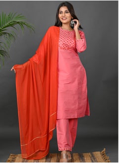 Riara Riara Embroidery Women Kurti With Pant And Dupatta Coral Paradise Round Neck M  - Image 1